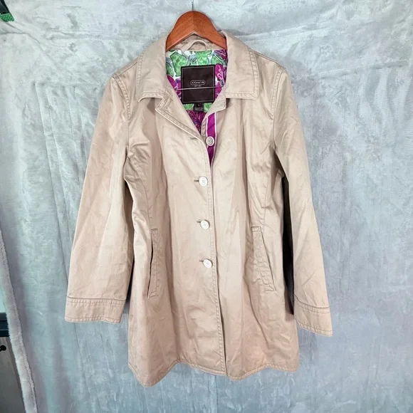 Coach women’s trench coat size large floral signature lining beige - Picture 6 of 9